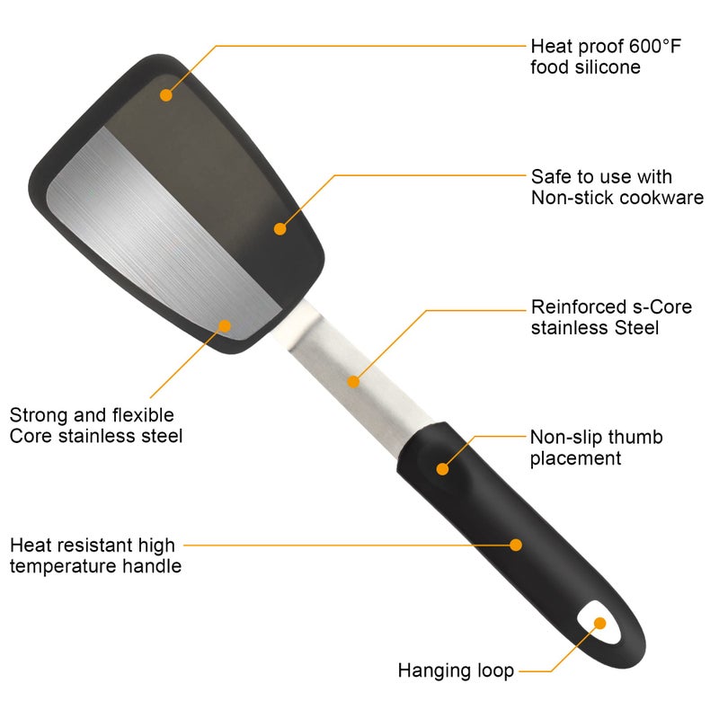 Mepple Flexible Silicone Spatula  Turner  Rubber Cookie Spatula for Flipping Eggs  Burgers  Crepes and Fish  Non-Stick & 600F Heat-Resistant  Essential Kitchen Cooking Utensils  Small - Image 4